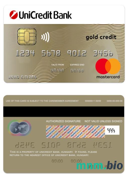 Hungary UniCredit Bank złoto credit przykład karty mastercard w formacie PSD